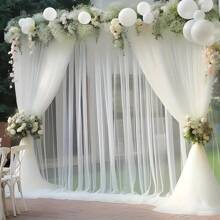 2 Pieces / 1-Piece White Transparent Chiffon Fabric Curtains 5.21 Feet X 9.93 Feet - Lightweight Polyester With Transparent Background, Suitable For Weddings, Birthdays, Photo Backgrounds, Parties And Event Decorations, Especially For Thanksgiving