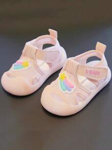 1 Pair Fashion Cute Rainbow Sandals For Toddlers 1-3 Years Old, Spring/Summer Indoor/Outdoor Wear, Breathable Mesh Design, Non-Slip Soft Bottom, Thick Sole, Durable Toe Protection, Low-Top, Magic Tape Closure Casual Sport Shoes