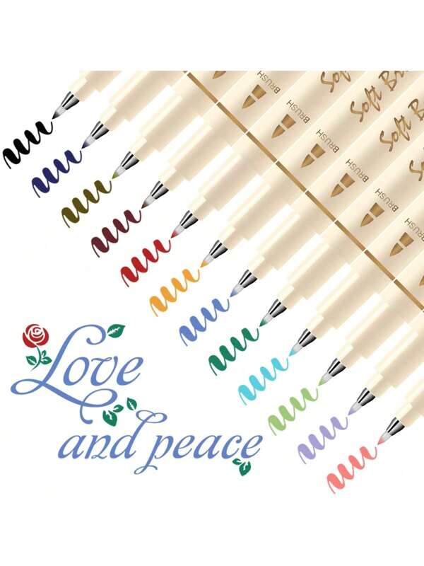 FLYSEA 12pcs Fine Tip Art Markers With Soft Hair Brush Heads, Mixed Colors, Suitable For Paper Board, Calligraphy Painting, Black Paper, Rock Painting, Card Making, Scrapbooking, Fabric, Metal, Ceramic Back To School