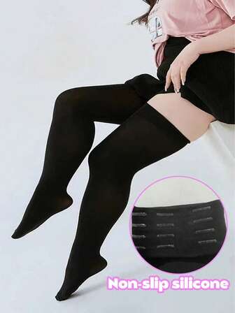 1 Pair Over The Knee High Thigh Stockings, Plus Size, With Multi-Layer Non-Slip Silicone Detail, Suitable For Daily Wear, Party, Performance And Gift, Cozy Socks