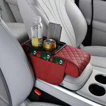 Car Center Console Height Increasing Armrest Cushion Multifunctional PU Leather Armrest Pad With Cup Holder Universal Car Armrest Pillow