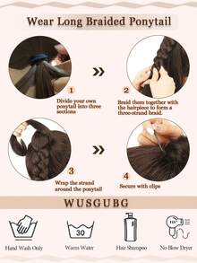 20 Inch (18 Inch After Braiding) Elastic Braided Ponytail Hair Extensions, Smooth Straight Synthetic Hair, Natural Soft Blended With Golden Color - Gold - View 10
