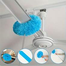 1 Pc Microfiber Ceiling Fan Duster - Extends Up To 12 Feet, Blue/Green/Orange/Fuchsia, Long Handle, Dust Lock, Reusable, Machine Washable Cleaning Brush, Professional High Altitude Dusting Tool, Suitable For Home Use