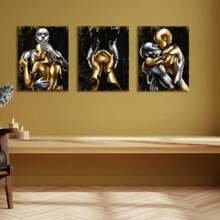 Visual Art Decoration Posters, Black And Gold Love Decoration Paintings, Gray And Gold Embrace Couple Canvas Prints, Used For Art Decoration Of Living Room And Bedroom Walls, Framed Canvas Prints