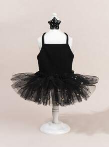 طقم فستان توتل للحيوانات الأليفة مع ربطة عنق، فستان مطبوع أنيق + ربطة عنق، فستان أميرة من الشبكة المرنة للكلاب والقطط