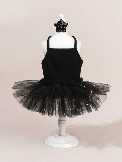 1 Set Pet Tulle Dress With Bow Tie, Cute Fashion Printed Dress + Bow Tie Pet Costume, Elastic Mesh Princess Pet Dress For Dogs & Cats