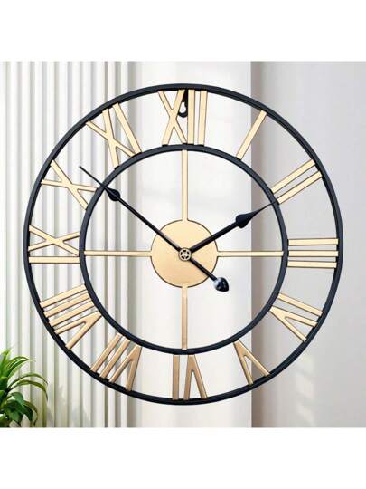 1pc Stylish Large Wand Klok In European Golden Metal Multiple Sizes, Vintage Silent Mechanism, Indoor Outdoor Garden Ornament Room Bedroom Dormitory Back To School Home