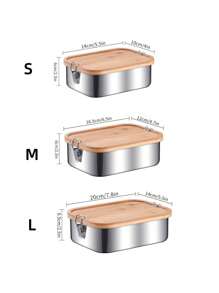 New 304 Stainless Steel Bamboo Lid Bento Lunch Box, Japanese Style Rectangular Outdoor Food Container, Airtight Wood Cover, Camping Cooking, Vintage Retro Picnic Lunch Box