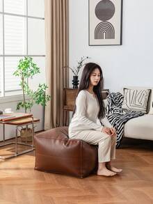 1pc Luxury Vintage Leather Storage Ottoman Footrest Stool, Multipurpose Storage Bag For Living Room, Toys, Accessories (Excluding Filler), Summer Women Gift, Wedding - Black - View 4