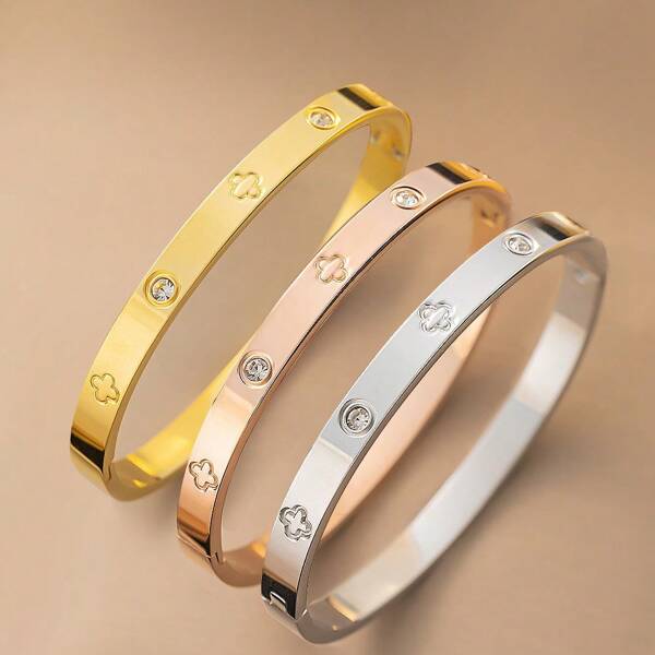 1 Piece Stylish Flower Pattern Stainless Steel Women's Bracelets Do Not Fade Easily And Can Be Used As Gifts For Relatives And Friends