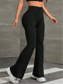 Lynfun Plus Size Women's Summer Outdoor Leggings - High Waist Stretchy Yoga Pants, Workout Tights, Flared Lounge Pants For Fitness & Casual - Black - View 1