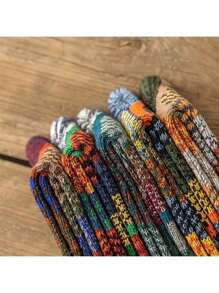 5 Pairs Of Men's Retro Striped Mid Tube Socks, Comfortable And Thick Sports And Leisure Socks, Long Tube Socks, Suitable For Outdoor Daily Wear In Both Spring And Autumn For Men And Women