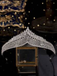 1件银色多功能新娘皇冠头饰，镶嵌水钻，情人节配饰