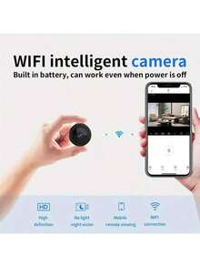 1个1080P高清WiFi安防摄像头，支持远程查看、红外夜视、移动侦测、智能云存储，适用于室内，便携式，2.4GHz无线连接，内置可充电电池，安装简便，支持SD卡 - 黑色 - 查看 6