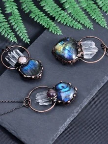1pc Heart Flash Labradorite Antique Bronze Plated Pendant Necklace For Man Women Healing Rock Crystal Quartz Vintage Necklaces Jewelry H615 - Necklace - View 7