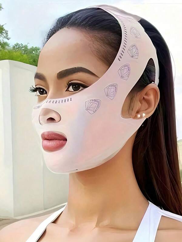 Mentonnière en forme de V - Bandage de levage du visage, Masque de sommeil, Affinement du visage, Sangle de tonus musculaire du visage de yoga portative, Convient pour une utilisation de jour et de nuit