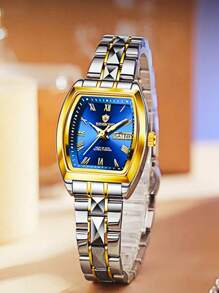 1 pieza Regalo Relojes de mujer de marca real BINBOND (Original) Correa de acero inoxidable antióxido plateado 50M resistente al agua Función de calendario semanal en inglés Manecillas luminosas Elegante azul y verde Regalo Pulsera delgada Importado de Japón Movimiento automático de cuarzo Regalo para hermana, madre, cumpleaños, boda