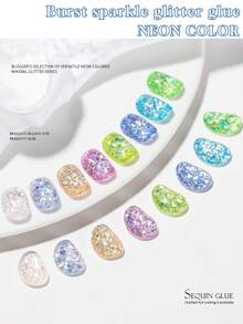 2026 New Colorful Starry Rhinestone Gel Nail Polish 12ml, Fashionable Spring/Summer Transparent Blue, Green, Yellow Glitter Magnetic Manicure Set, Includes Base Coat And Top Coat, Requires UV Lamp, Virus-Free Holographic Transparent Colors, Suitable For Work/Commute/Date, 8-Color Hot Selling Set, Salon-Level Long-Lasting 28 Days, Nail Art Design - Nhiều màu - Xem 7