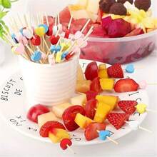 100/200 pièces Pics à cocktail en forme de cœur en bambou - Cure-dents jetables pour fruits et amuse-gueules, convient pour les mariages, les fêtes et les célébrations