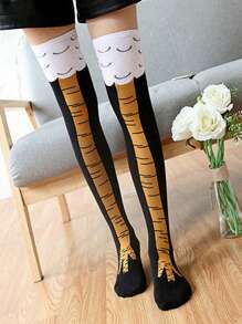 1 par/3 pares de calcetines largos hasta la rodilla con estampados gráficos abstractos divertidos de patas de pollo para hombres