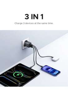 UGREEN شاحن جداري متعدد المنافذ متوافق مع أجهزة 16 15 14 برو ماكس، بقدرة 30 واط من نوع USB-A وC وتقنية GAN محول مناسب للسفر والمكتب والإقامة والمنزل