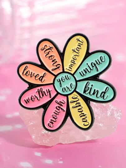 1PC Inspirational Quote Enamel Pin Motivational Flower Brooch Pines Lapel Pins Reminder Badge Clothes Accessories Jewelry Gift