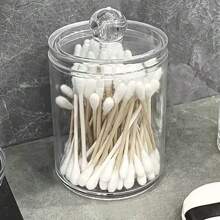 1pc Transparent Round Storage Jar With Lid Swab Holder Cotton Ball Organizer Apothecary Jars Bathroom Storage Organizer Clear Bathroom Storage Jars Vanity Storage Organizer For Cotton Swab Ball Pads Floss Initial Name 26 Letters Pattern