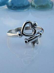 1 pieza Anillo de promesa en forma de corazón bohemio y elegante vintage - Anillo de cobre romántico para mujer, adecuado para el Día de San Valentín y uso diario, regalo para mamá, Día de la Madre - Plateado - Ver 15