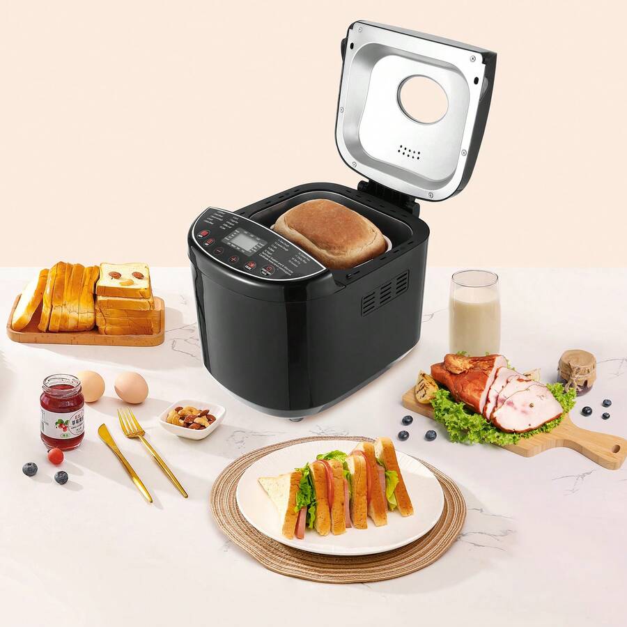 Bread Maker, 19-In-1 2LB Dough Machine, Nonstick Ceramic Pan Automatic Breadmaker With Gluten Free Setting, Whole Wheat Bread Making, Digital, Programmable, 3 Loaf Sizes, 3 Crust Colors Black - Xem 1
