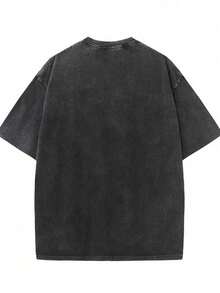 Noissey Street Style 230g Heavy Wash Batik Double-Sided Printing Short-Sleeved T-Shirt, Men's Crisp Short-Sleeved T-Shirt, Outdoor Sweatshirt, Vintage Wash, 100% Cotton, Everyday Wear - Black - View 2