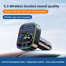 5,3 cm kabelloser FM-Transmitter für Auto - Typ C PD30W QC3.0 Adapter - Freisprechsystem, unterstützt TF-Karte und USB-Stick