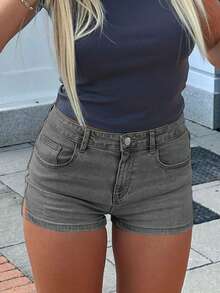 Summer New European And American Hot Girl Tight Simple Basic Hip-Lifting Shorts Ladies Denim Shorts - 淺灰色 - 查看 7