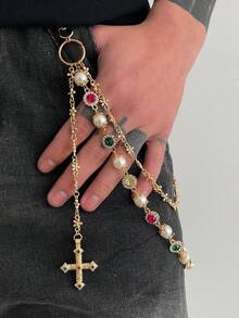 1件男士仿珍珠镶嵌十字架金属吊坠，时尚配饰，嘻哈朋克风裤链、钥匙链、腰饰，适合男士街头、学院、户外、万圣节、秋冬季、派对、旅行、日常佩戴 - 款式4 - 查看 18