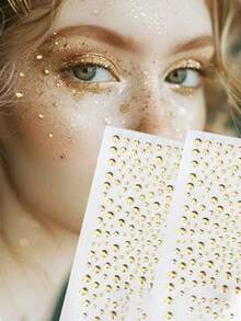 1/3 件金色身体闪光宝石贴纸化妆 Y2K 风格音乐节 DIY 面部珠宝贴纸适用于派对舞蹈角色扮演婚礼 - 彩色 - 查看 1