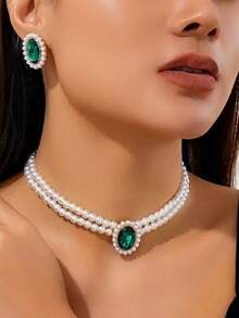 Vòng cổ choker hạt hai lớp thời trang thanh lịch bằng ngọc trai và đá Rhinestone, thiết kế sang trọng cho xương đòn - Nhiều màu - Xem 6