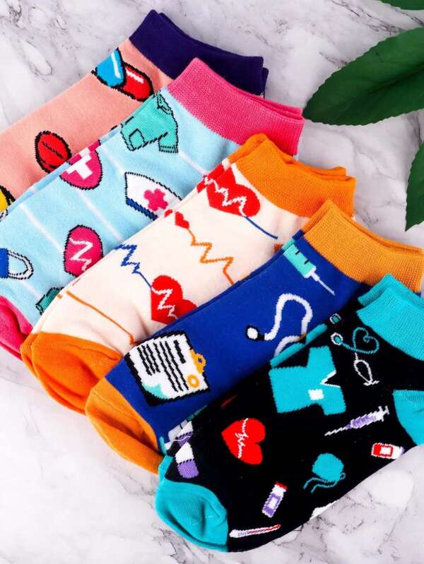 1/5 Paia Di Calzini Da Infermiera Divertenti - Disegni cartoni animati A Tema Medico, Misti, Regali Di Apprezzamento Perfetti Per Infermieri, Medici E Personale Ospedaliero, Calzini A Tema Sanitario | Motivi Divertenti | Calzini Comodi Per Uso Quotidiano, Calzini Divertenti, Calzini Invisibili