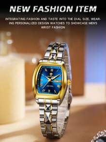 1 pieza Regalo Relojes de mujer de marca real BINBOND (Original) Correa de acero inoxidable antióxido plateado 50M resistente al agua Función de calendario semanal en inglés Manecillas luminosas Elegante azul y verde Regalo Pulsera delgada Importado de Japón Movimiento automático de cuarzo Regalo para hermana, madre, cumpleaños, boda