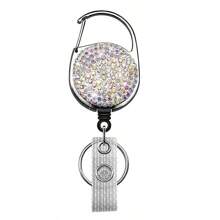 1pc Colorful Rhinestone Inlaid ABS Plastic Retractable Badge Reel, ID Card Holder With Belt Clip And 360 Degree Swivel Back To School