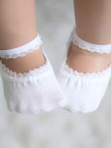 1 Pair Lace Trim Kids Invisible Socks, Princess Baby Boat Socks - White - View 2