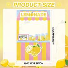 1pc Lemonade Stand Backdrop Banner, Vibrant Summer Party Decoration For Birthday, Party And Bridal Shower - Yellow And Pink Striped Design With Lemon And Ice Cream Illustrations, Photo Booth Prop, Lemon Decor