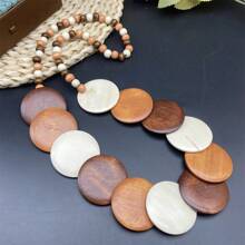 4pcs/2pcs Set Bohemian Vintage Wooden Disc Earrings, Necklace, Bracelet Jewelry Set, Hypoallergenic Holiday Accessories, Fashion Daily Wear Gift For Women