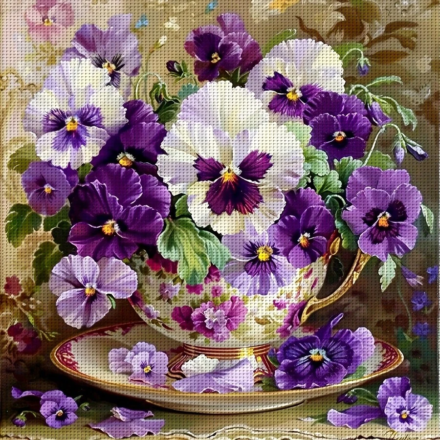 [JOZYSH] 1 قطعة ، 30 * 30 سم [11.8 * 11.8 بوصة] / 40 * 40 سم [15.7 * 15.7 بوصة] ، زهرة في كوب شاي ، لوحة ديكور غرفة المعيشة وغرفة النوم ، طقم مواد تطريز 11CT / 14CT DIY ، مثالي لديكور حائط غرفة النوم وغرفة المعيشة ، يتضمن الصور المطبوعة والقماش المطرز والخيط والإبرة وتعليمات هدايا رمضان
