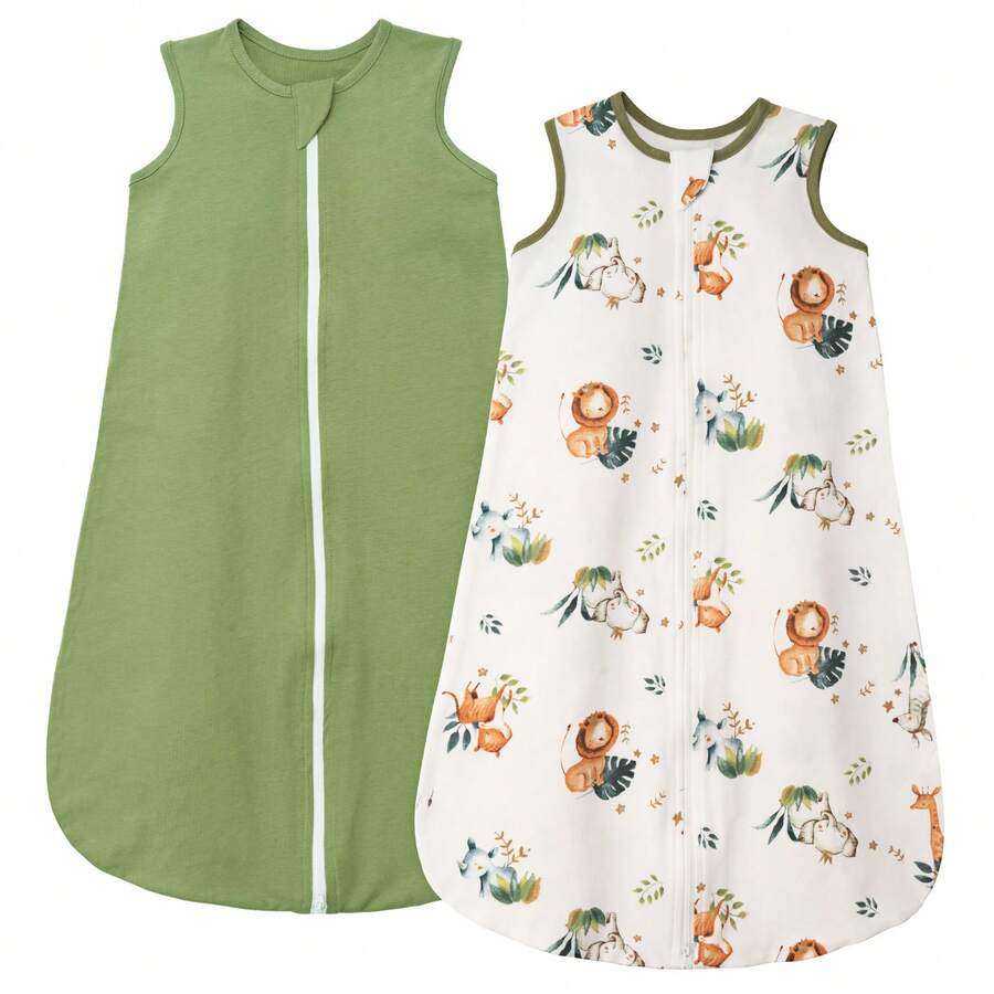 2 Pack Baby Sleeping Bag 0.5 Tog Toddler Sleep Sack 100% Cotton - Green Grassland - View 1