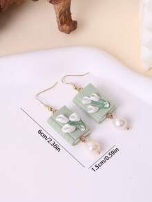 1 Cặp bông tai ngọc trai hoa 3D thủ công màu trắng thiết kế hình cuốn sách với trang trí ngọc trai tự nhiên, thích hợp cho kỳ nghỉ, tiệc tùng và đeo hàng ngày - màu xanh lá - Xem 5