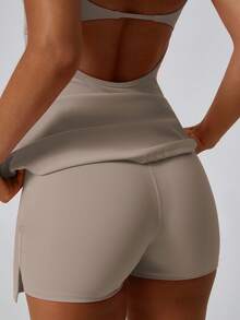 NcmRyu 1 Conjunto de Vestido Deportivo Asimétrico con Forro Antirreflectante para Mujer, Verano - Caqui - Ver 6