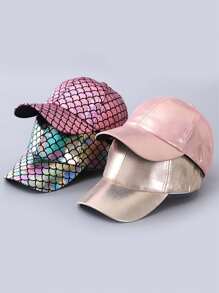 1 pieza Gorra de béisbol brillante unicolor tipo snapback, apta para uso al aire libre, moda callejera, protección solar, escenario, hip-hop y baile