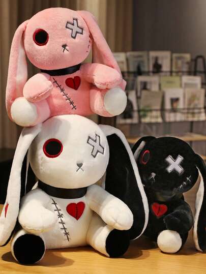 Lapin en peluche gothique effrayant, jouets en peluche de lapin fou, poupée d'animal en peluche de lapin aux longues oreilles effrayant pour cadeau de Pâques, Halloween, Noël, anniversaire