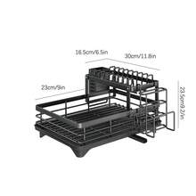 Double-Layer Dish Drying Rack - 1pc Kitchen Sink Dish Drainer With Detachable Bowl Rack, Multifunctional Storage And Drainage, Sink Countertop Cup Holder (Black) - Black - View 11