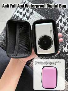 Bolsa portátil para cámara CCD rosa, bolsa para almacenamiento de datos, diseño compacto, material impermeable, ideal para entusiastas de la fotografía al aire viajeros, también se puede usar como bolsa para cargador, bolsa digital esencial para la oficina, bolsa para cables de cámara y línea de datos, estuche protector para banca móvil y bolsa de viaje para cámara, adecuado tanto para hombres como para mujeres, artículo esencial para maestros, impermeable, ligero, de gran capacidad y accesorio portátil. - Rosa - Ver 2
