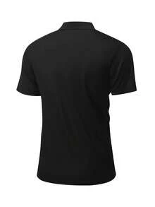 Men's Casual Sports Polo Shirt, Minimalist Black Short Sleeve, Breathable & Comfortable For Daily Commute - Black - View 4